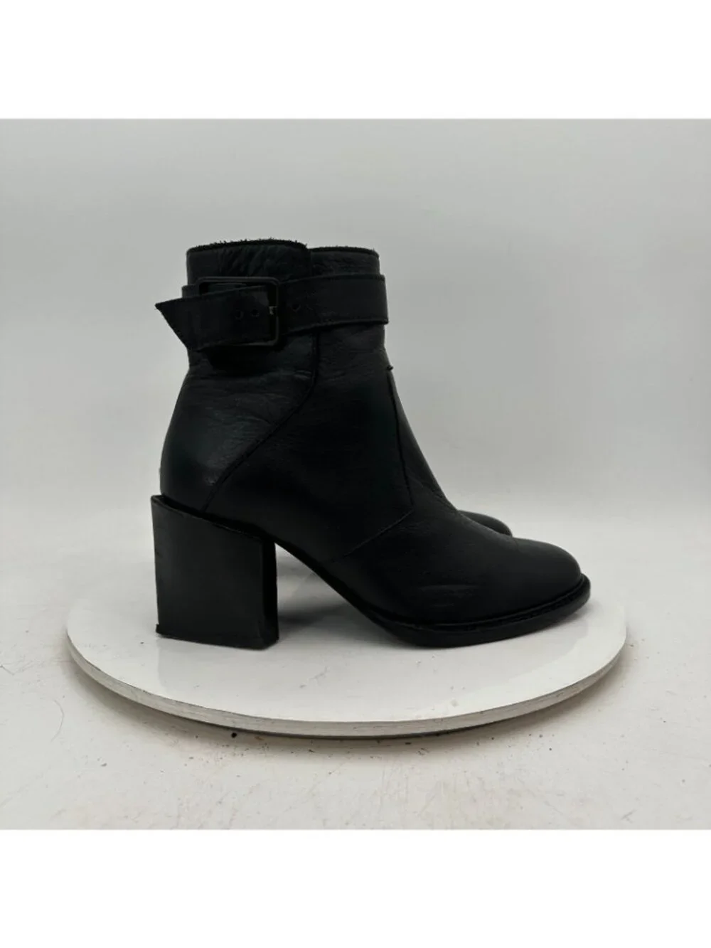 Helmut Lang Women Size EU 37.5 US 7.5 Black Leather Side Zip Block Heel Boot